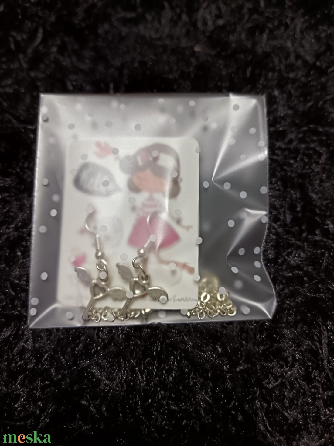 Angyal szárnyas szív kulcs fülbevaló és nyaklánc szett  - ékszer - ékszerszett - Meska.hu