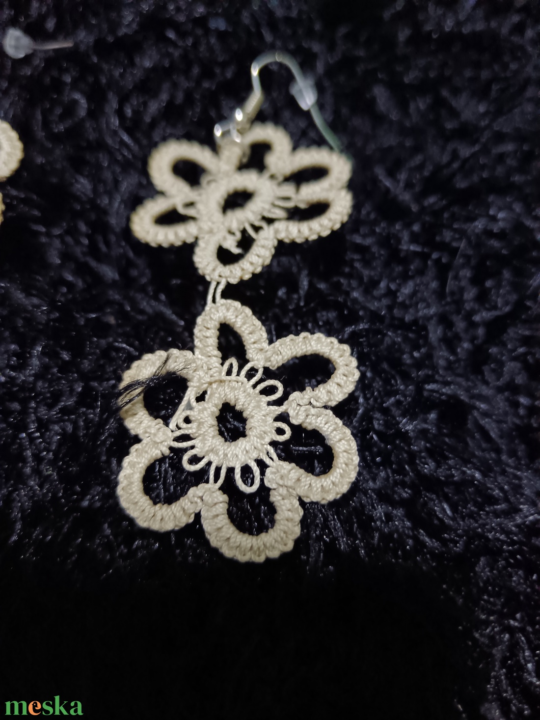 Dupla Virágos hosszú logó hajócsipke fülbevaló  - ékszer - fülbevaló - lógó fülbevaló - Meska.hu