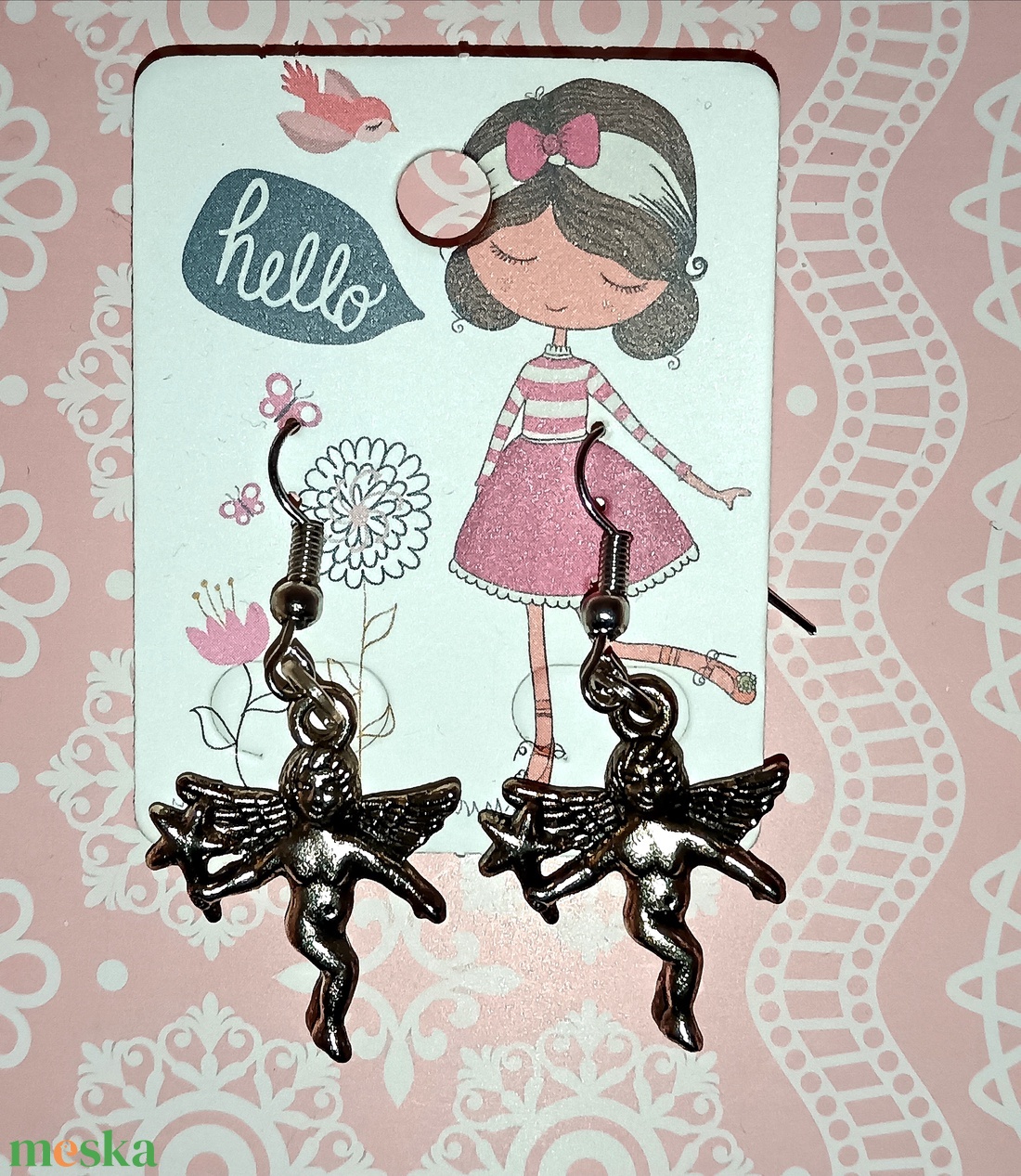 angyal fülbevaló  - ékszer - fülbevaló - lógó fülbevaló - Meska.hu