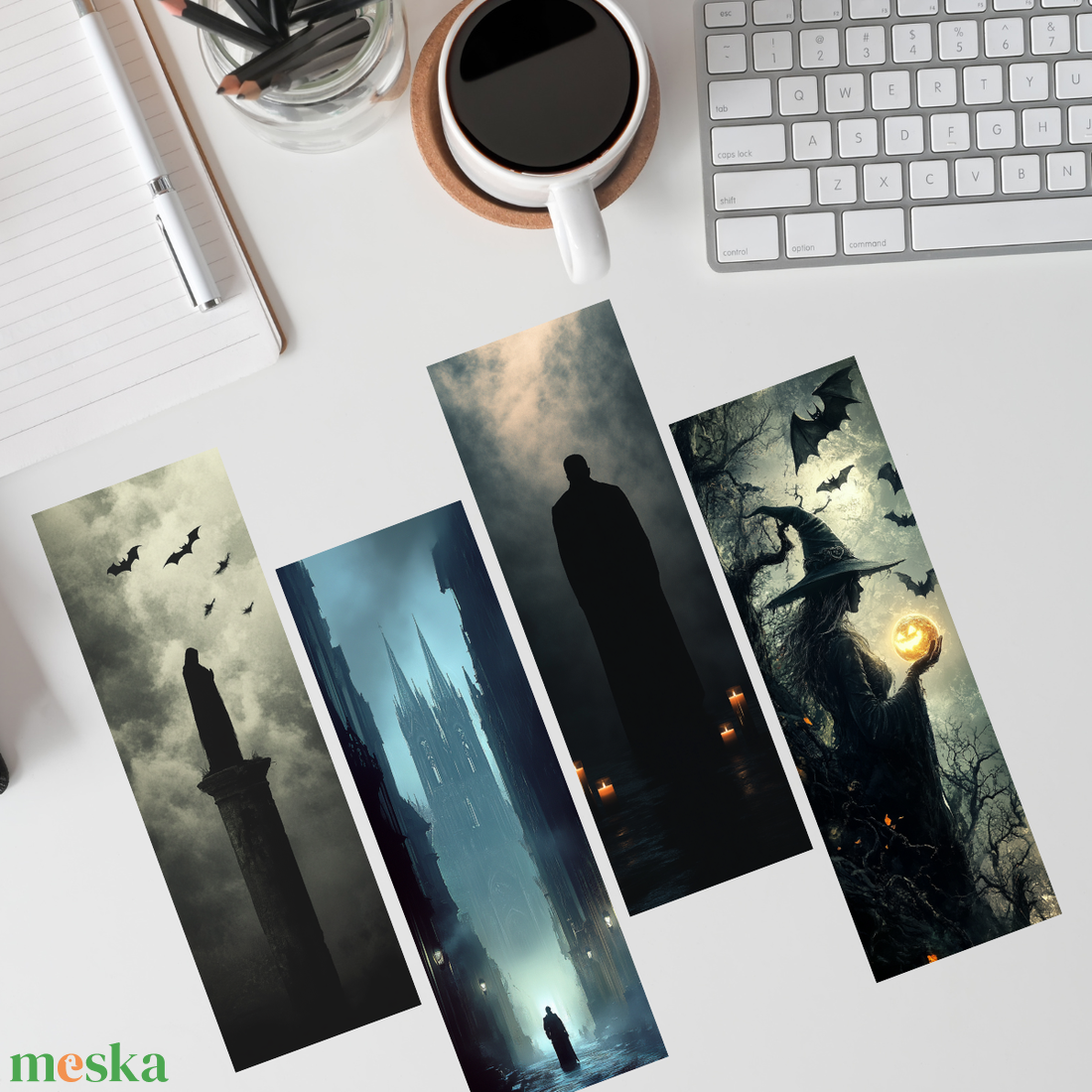 4 db-os digitális sötét fantasy könyvjelző szett � gótikus, misztikus nyomtatható könyvjelzők 5�15 cm - művészet - grafika & illusztráció - digitális - Meska.hu