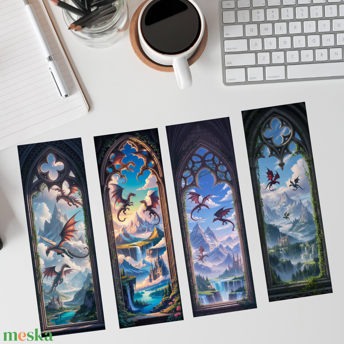 4 db-os digitális sárkányos könyvjelző szett � fantasy nyomtatható könyvjelzők 5�15 cm - művészet - grafika & illusztráció - digitális - Meska.hu