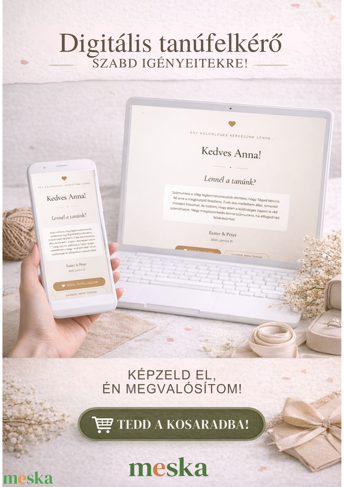 Digitális tanúfelkérő válaszopciókkal - esküvő - meghívó & kártya - tanú felkérő - Meska.hu