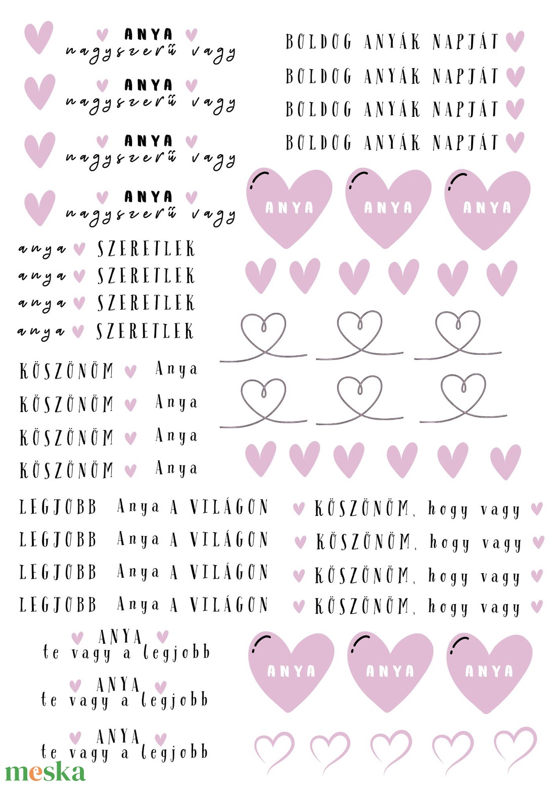 Anyák napi feliratgyűjtemény rózsaszín� fekete nyomtatható PDF A4 (matrica, waterslide, dekor) - művészet - grafika & illusztráció - digitális - Meska.hu