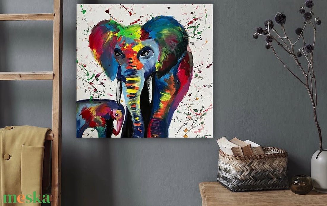 Elefántok festmény - művészet - festmény - akril - Meska.hu