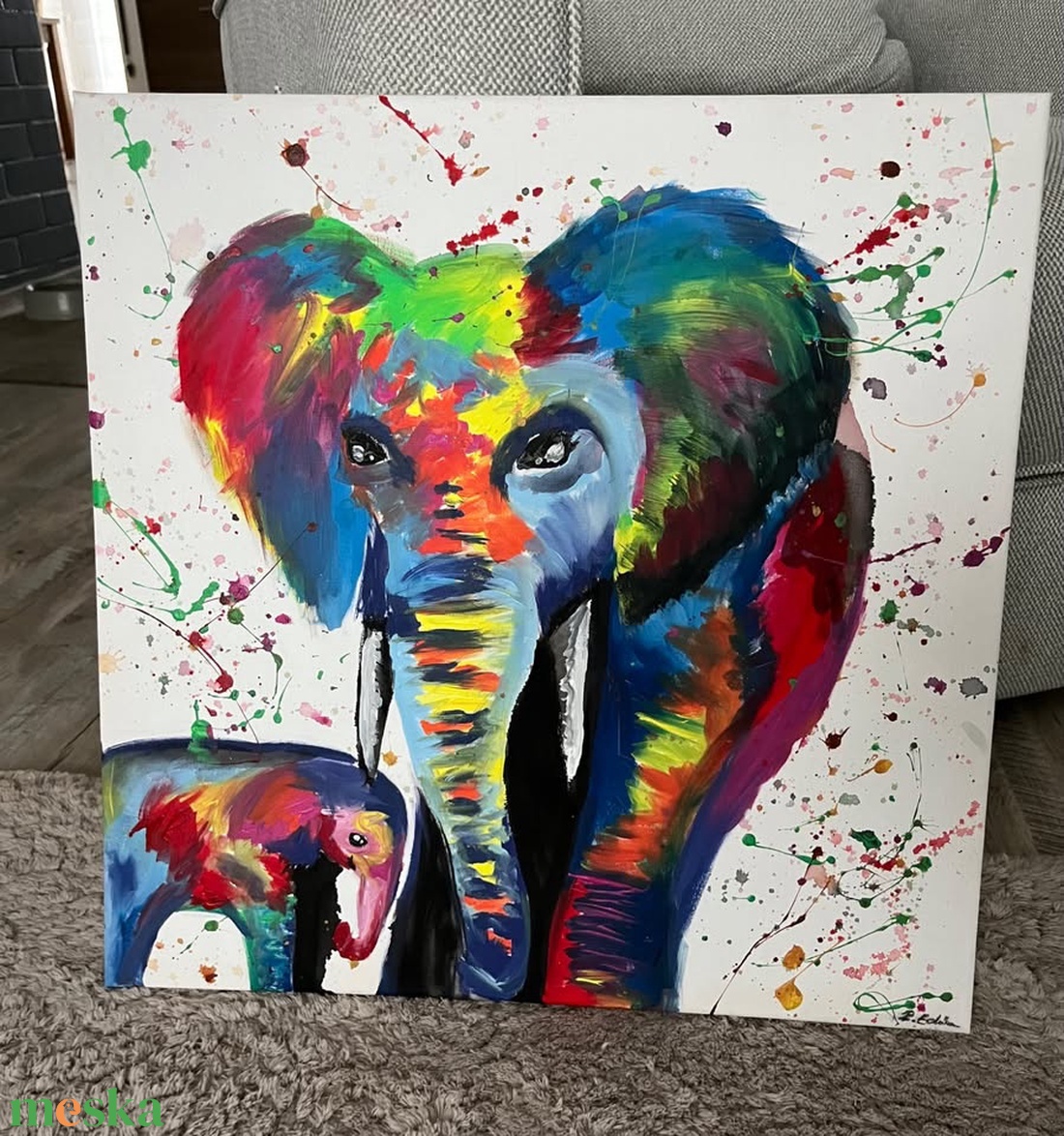 Elefántok festmény - művészet - festmény - akril - Meska.hu