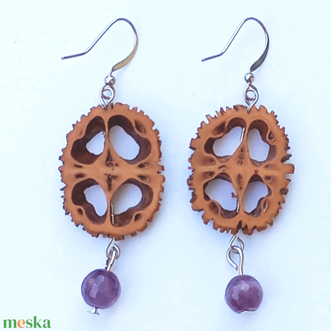 Gyöngyös fekete dió fülbevaló, romantikusan természetes ajándék - ékszer - fülbevaló - lógó fülbevaló - Meska.hu