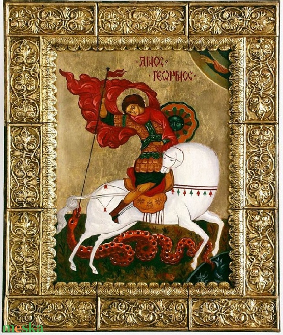 Feher lovas Szent Gyorgy - művészet - festmény - olajfestmény - Meska.hu