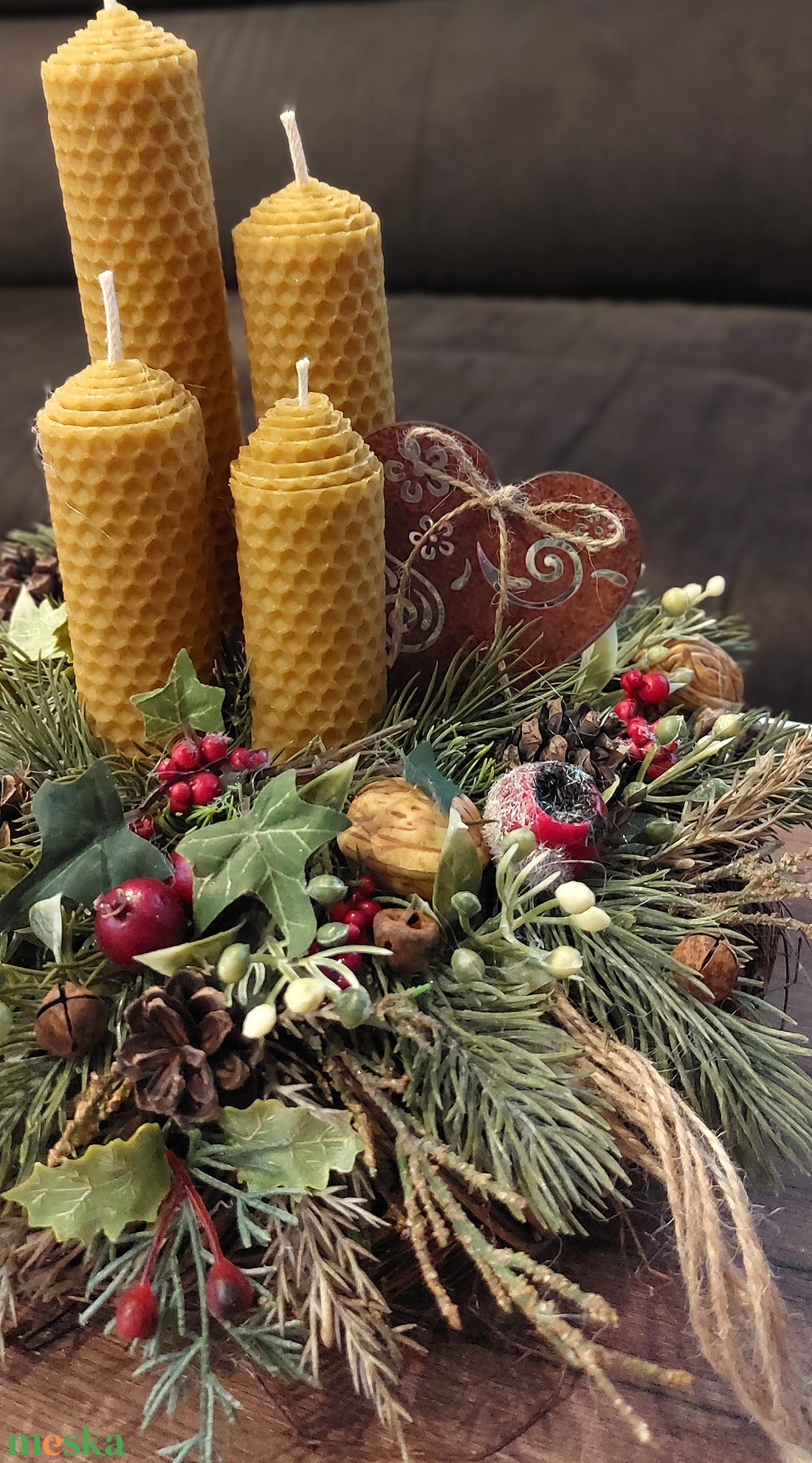 Adventi koszorú méhviaszgyertyákkal - karácsony - adventi díszek - adventi koszorú - Meska.hu