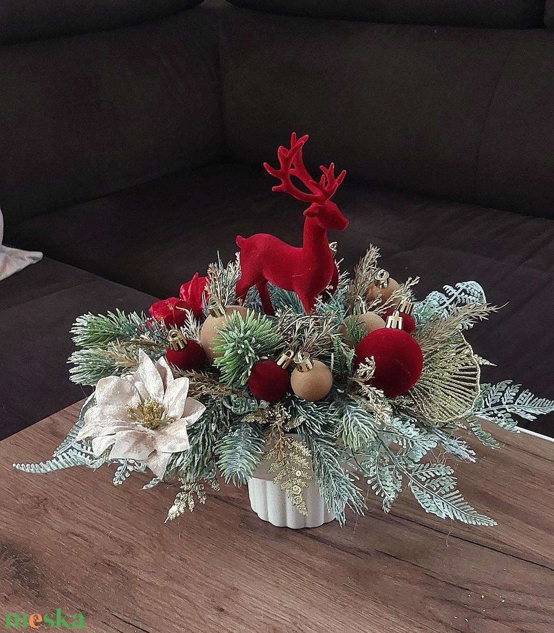 Bársony szarvasos karácsonyi dísz - karácsony - adventi díszek - adventi asztaldísz - Meska.hu