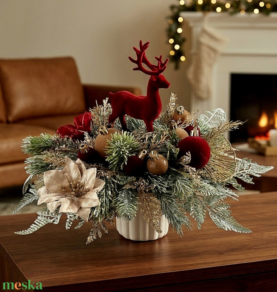 Bársony szarvasos karácsonyi dísz - karácsony - adventi díszek - adventi asztaldísz - Meska.hu