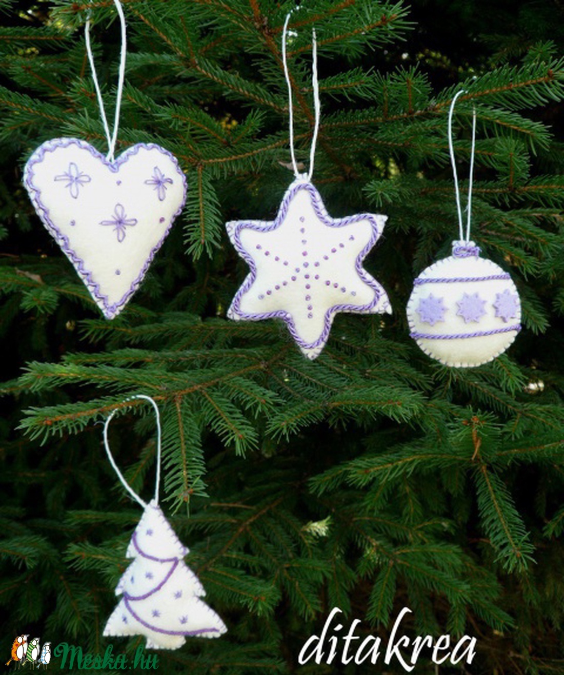 Adventi-karácsonyi díszek fehér gyapjúfilcből -  - Meska.hu