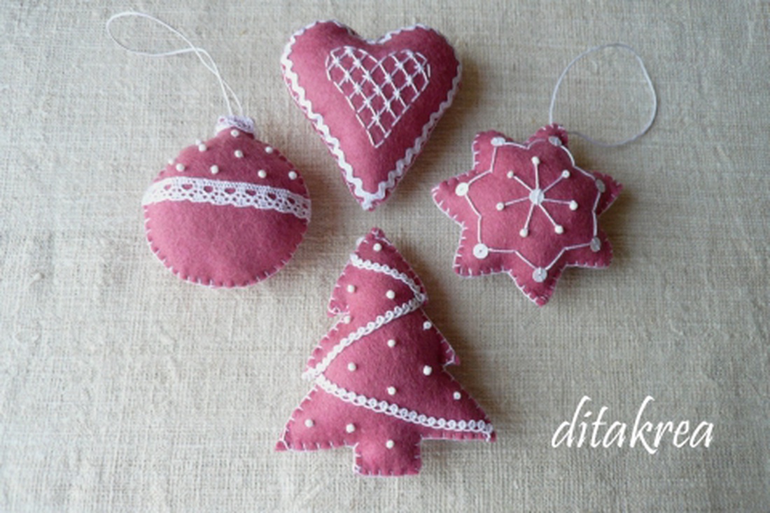 Rózsaszínű adventi-karácsonyi díszek -  - Meska.hu