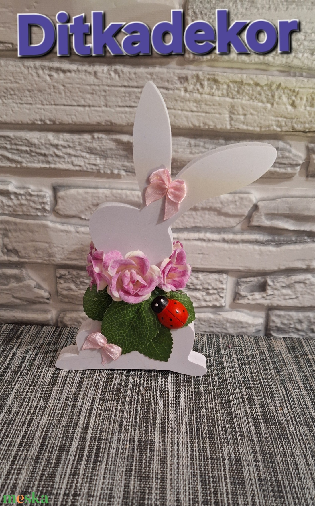 Katicás-Rózsaszín Fa Nyuszi � Kézzel Készült Húsvéti Dekoráció  - ünnepi díszek, dekorációk - húsvéti díszek és dekorációk - húsvéti ajándékátadó - Meska.hu