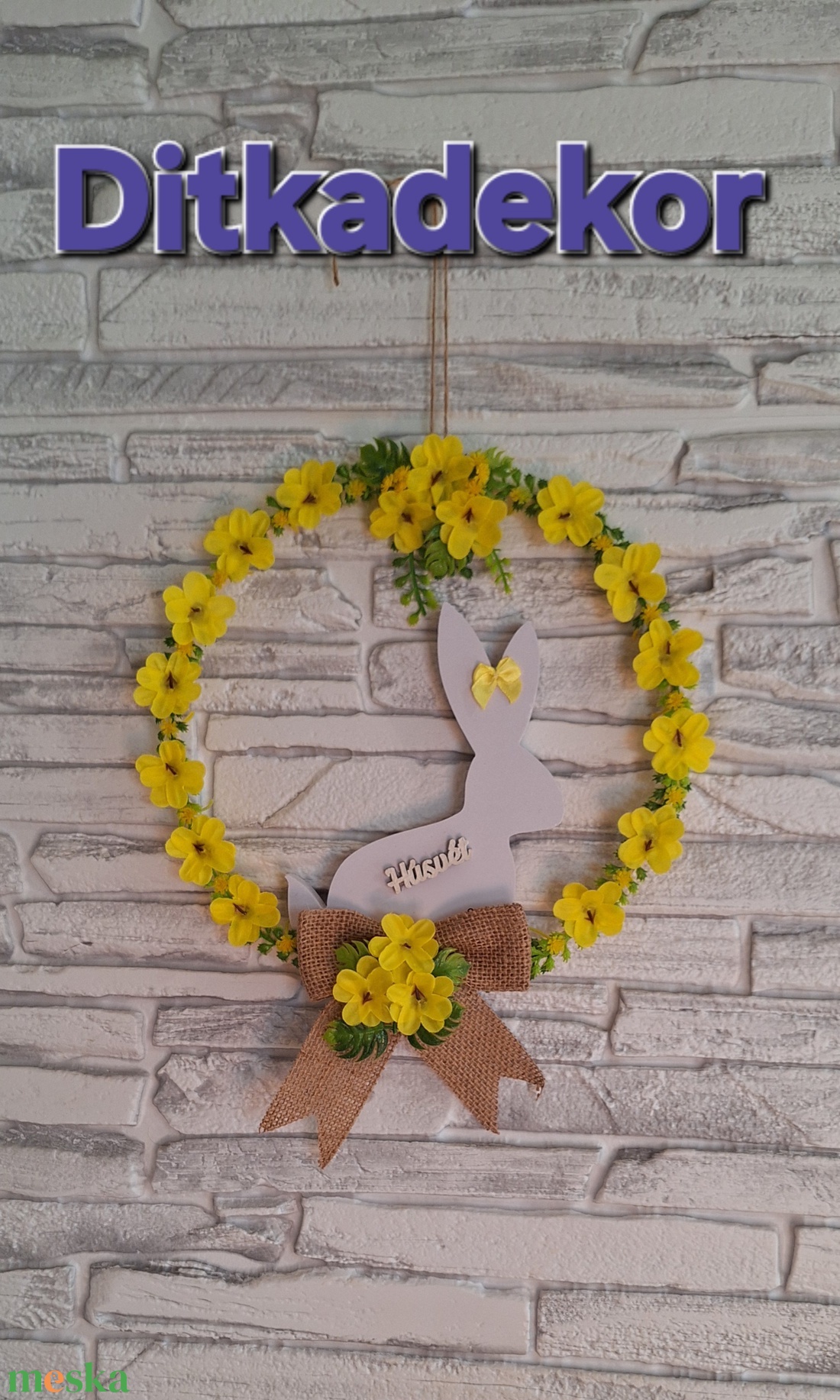 Sárga Tulipános Húsvéti Kopogtató � Modern Ajtódísz Nyuszival (25 cm) - ünnepi díszek, dekorációk - húsvéti díszek és dekorációk - húsvéti ajtódísz, kopogtató - Meska.hu