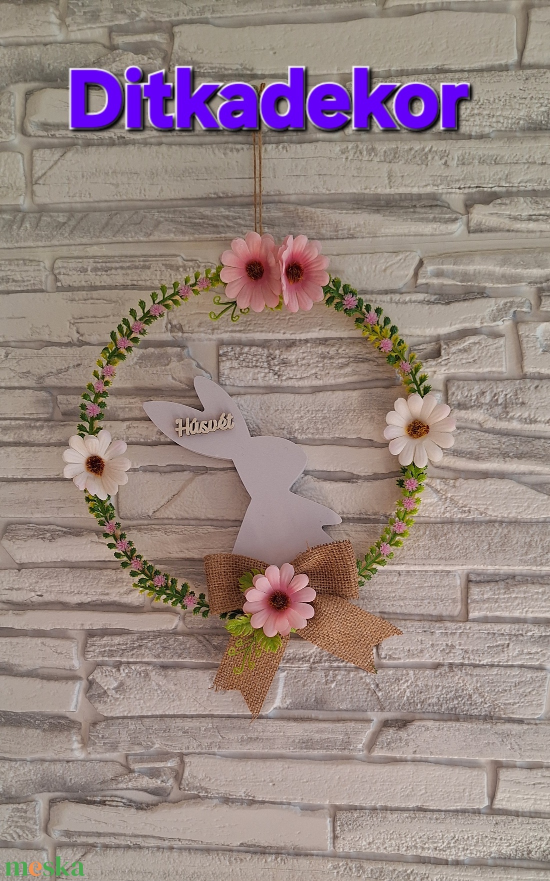 Pasztell Rózsaszín Húsvéti Kopogtató � Romantikus Ajtódísz Nyuszival (25 cm) - ünnepi díszek, dekorációk - húsvéti díszek és dekorációk - húsvéti ajtódísz, kopogtató - Meska.hu