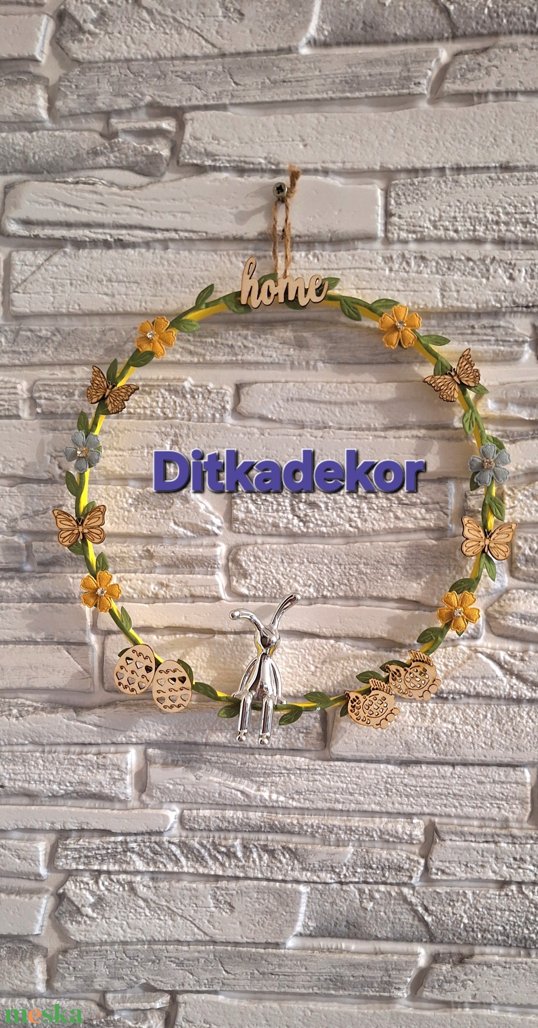 Modern Húsvéti Kopogtató � Ezüst Nyuszis Ajtódísz Pillangókkal és Tojásokkal (25 cm) - ünnepi díszek, dekorációk - húsvéti díszek és dekorációk - húsvéti ajtódísz, kopogtató - Meska.hu