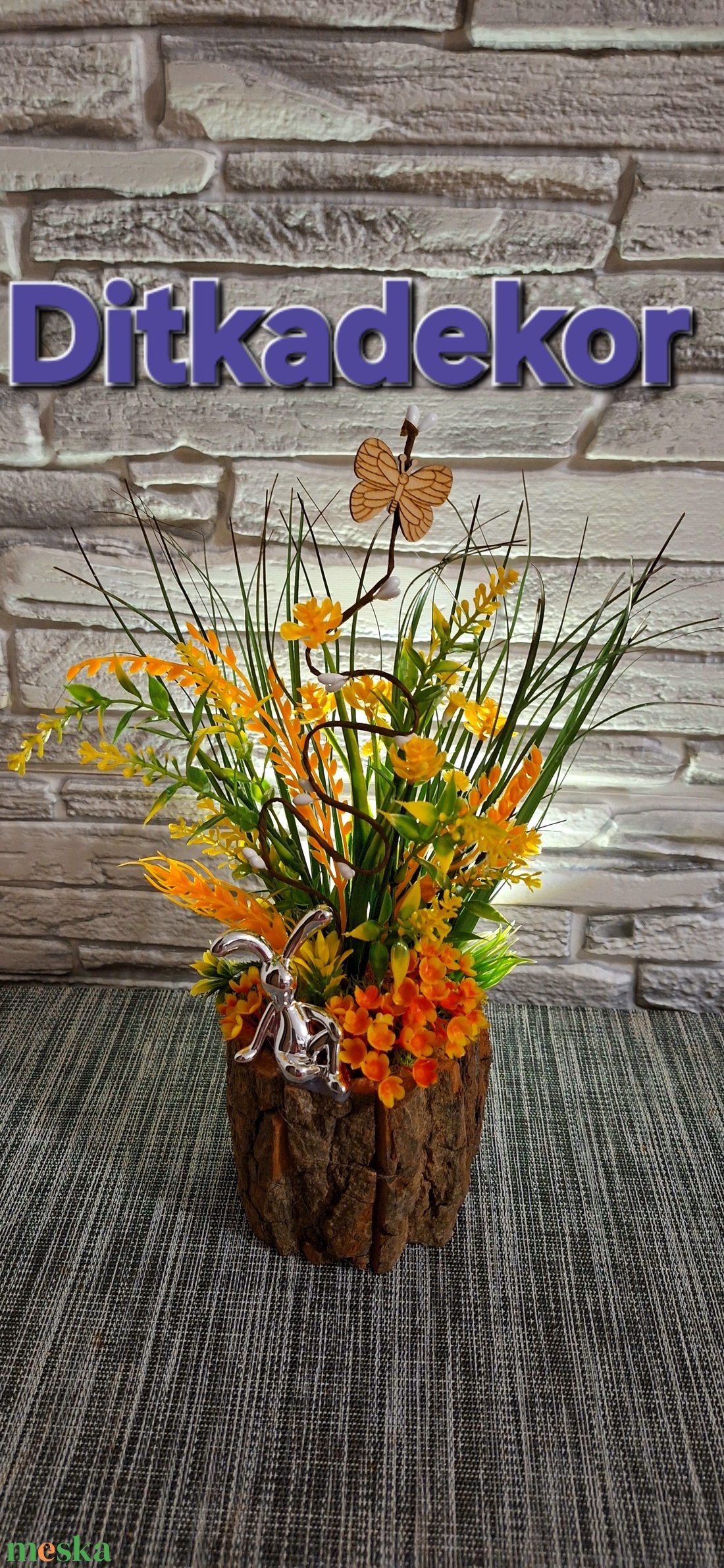 Húsvéti rönkvarázs � Egyedi asztaldísz ezüst nyuszival (30 cm - ünnepi díszek, dekorációk - húsvéti díszek és dekorációk - húsvéti asztaldíszek - Meska.hu