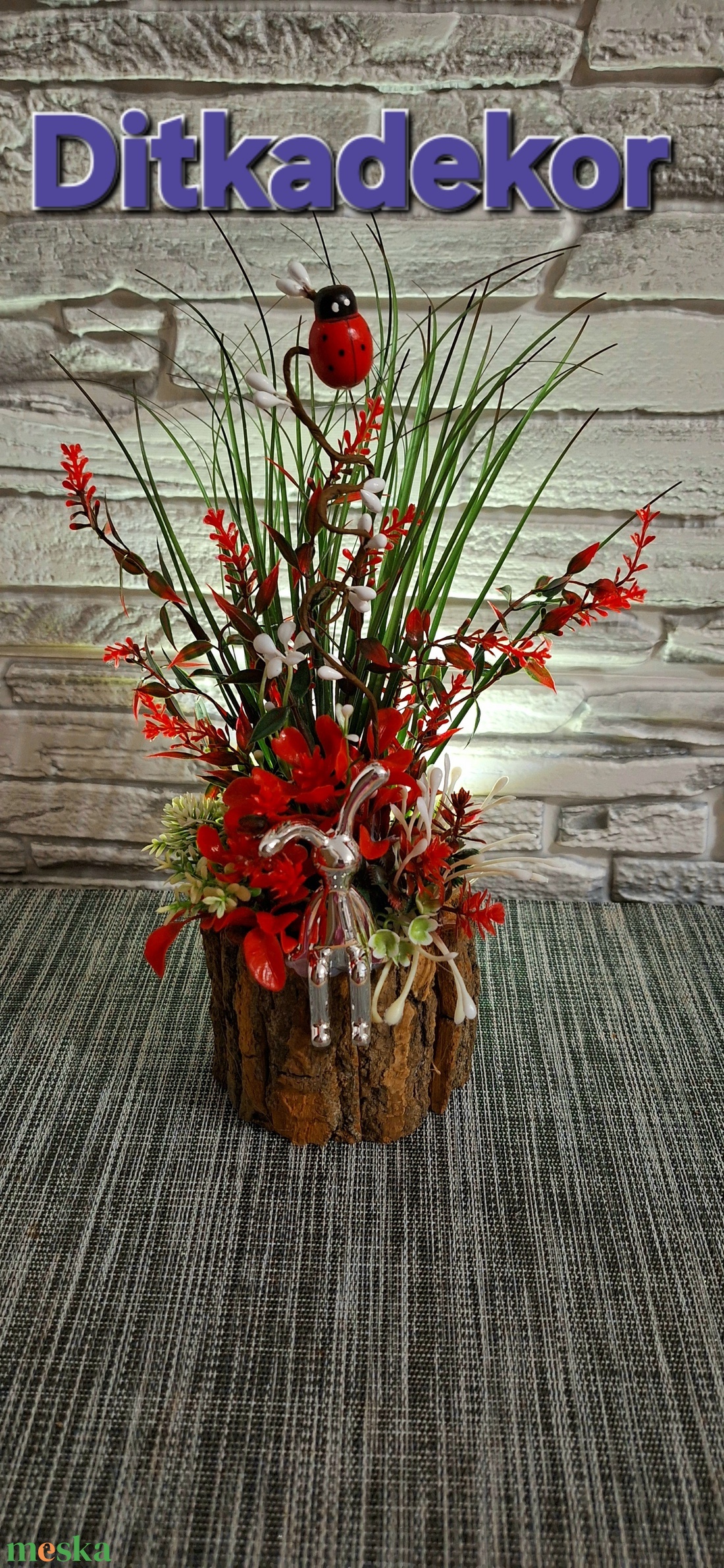 Húsvéti rönkvarázs � Egyedi asztaldísz ezüst nyuszival (30 cm - ünnepi díszek, dekorációk - húsvéti díszek és dekorációk - húsvéti asztaldíszek - Meska.hu