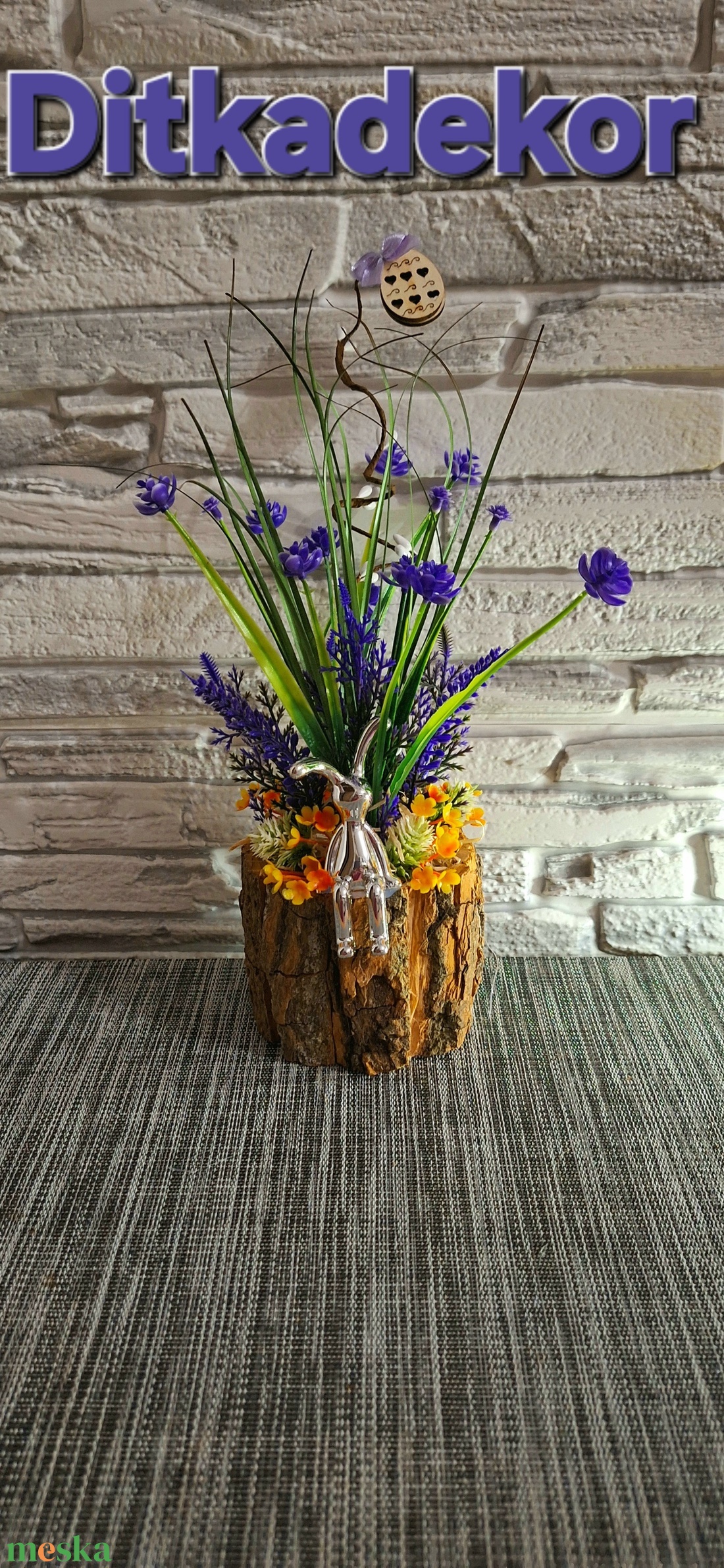 Húsvéti rönkvarázs � Egyedi asztaldísz ezüst nyuszival (30 cm - ünnepi díszek, dekorációk - húsvéti díszek és dekorációk - húsvéti asztaldíszek - Meska.hu