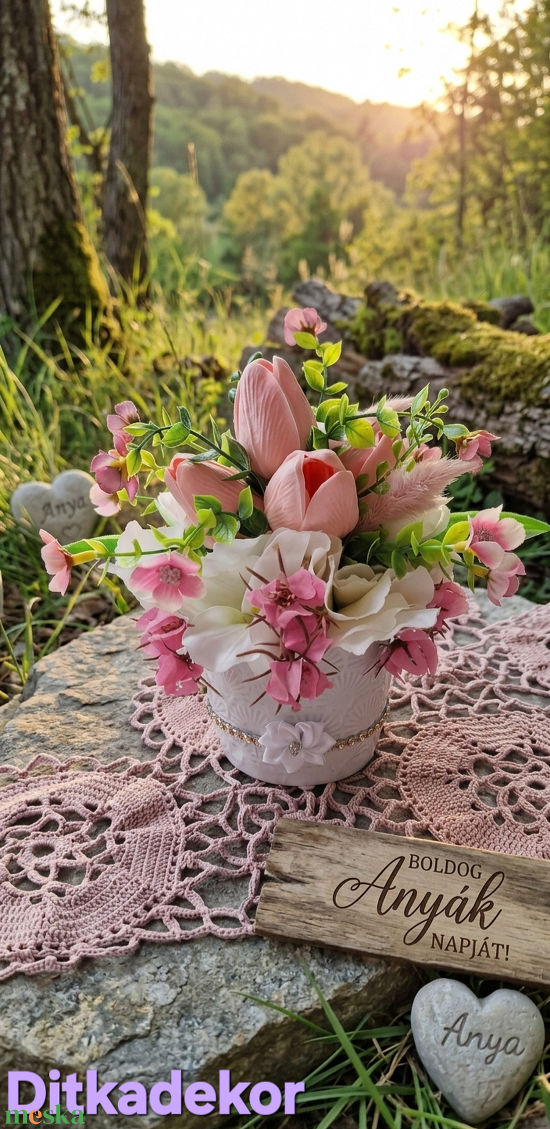 Romantikus tulipános virágdísz � Egyedi anyáknapi meglepetés(20cm magas) - otthon & életmód - dekoráció - asztal és polc dekoráció - asztaldísz - Meska.hu