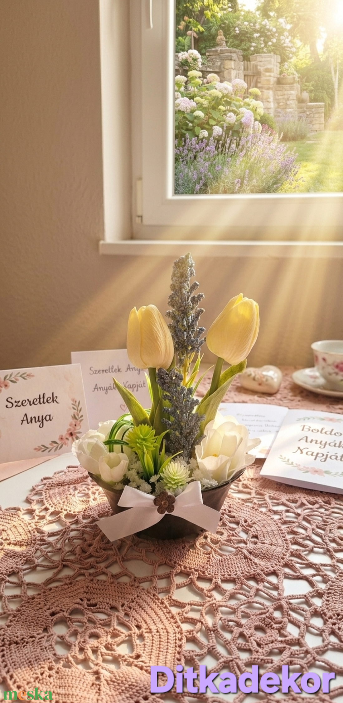 Anyák napi Tulipános dekoráció (15cm magas) - otthon & életmód - virágdekoráció - virágdíszek - virágdísz kaspóban - Meska.hu