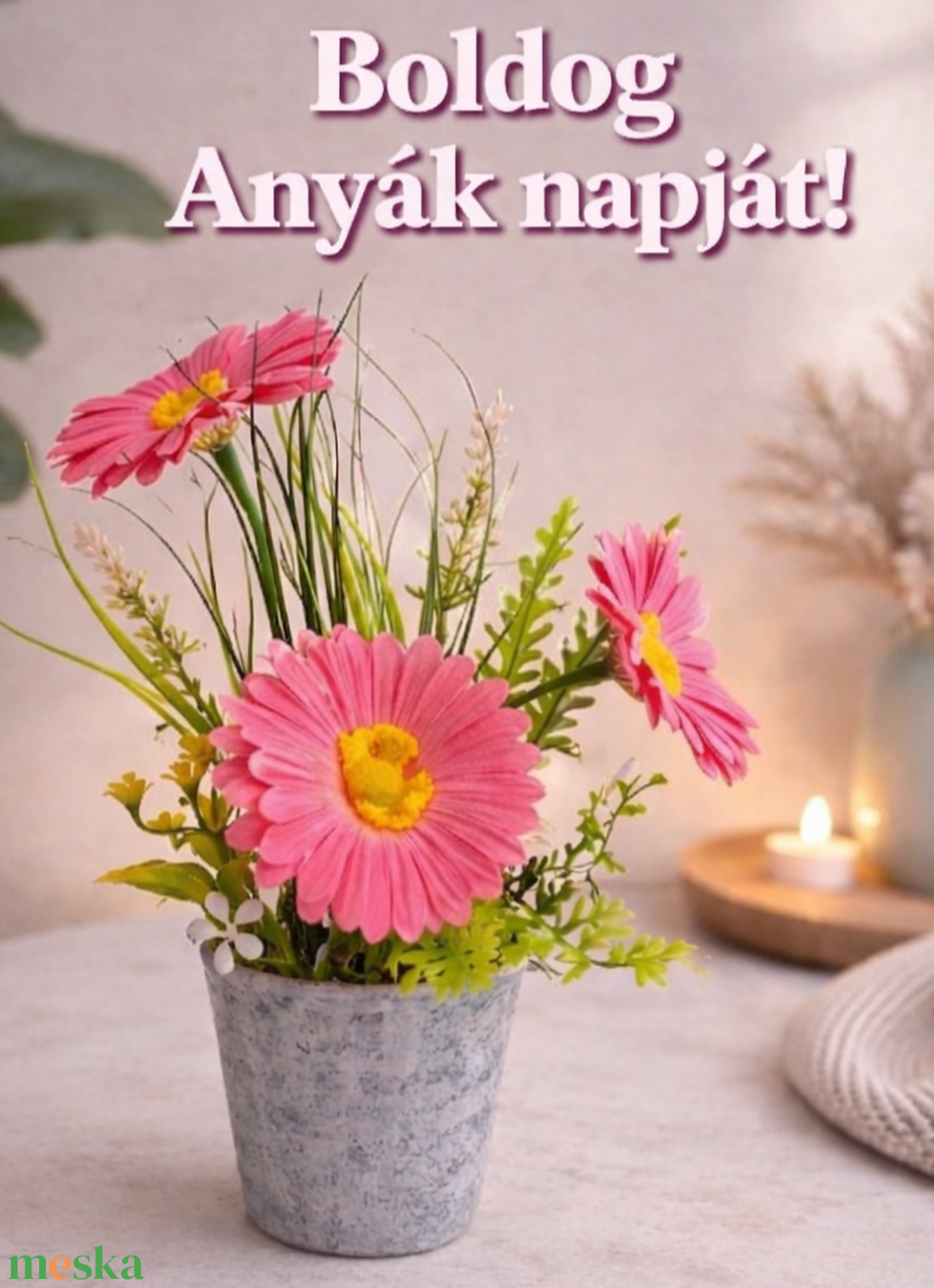 Anyák napiSugárzó szeretet � Élénk pink gerberás asztaldísz Anyák napjára(25cm magas) - otthon & életmód - virágdekoráció - virágdíszek - virágdísz kaspóban - Meska.hu