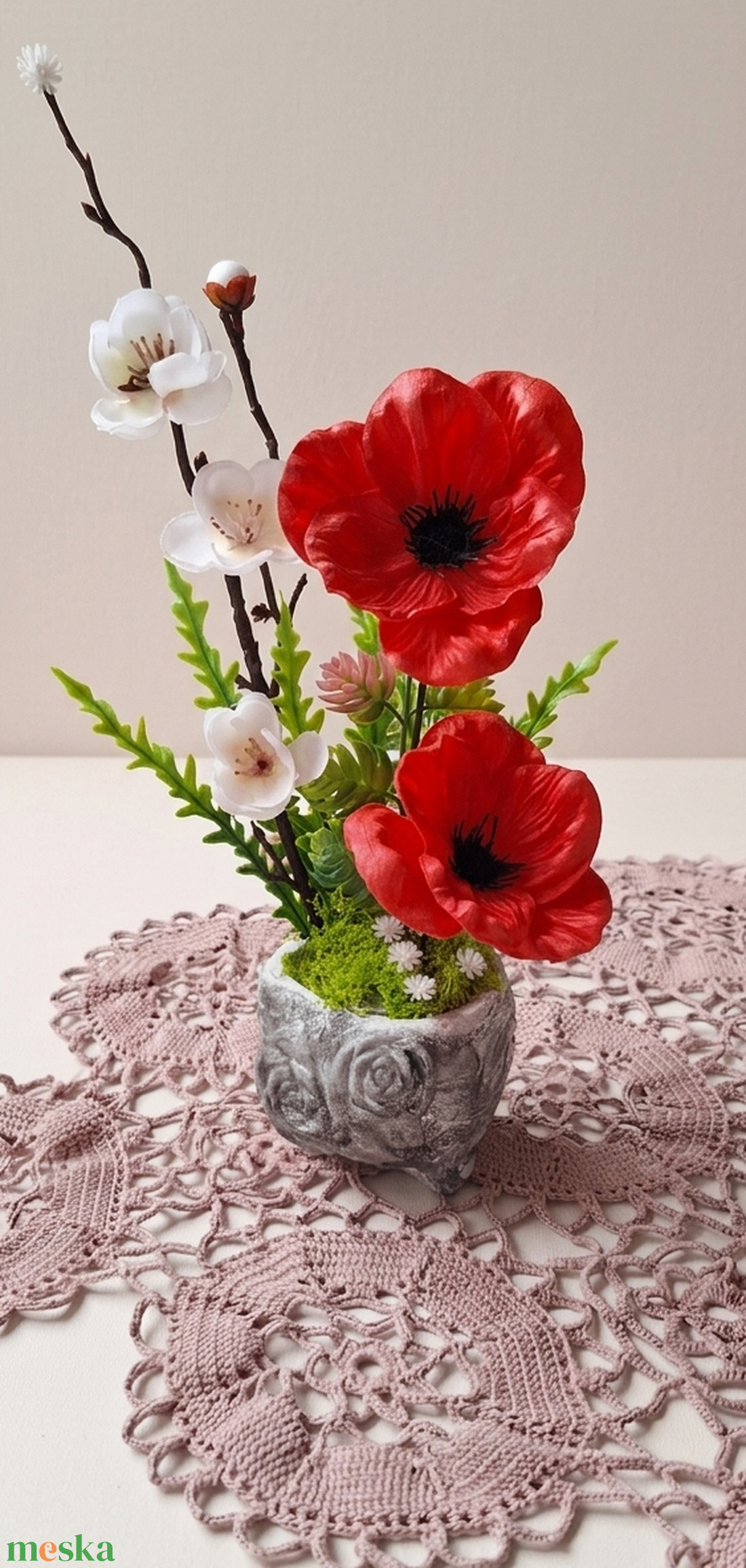 Pipacsos asztaldísz � Egyedi tavaszi-nyári otthondekoráció(25cm magas) - otthon & életmód - virágdekoráció - virágdíszek - virágdísz kaspóban - Meska.hu