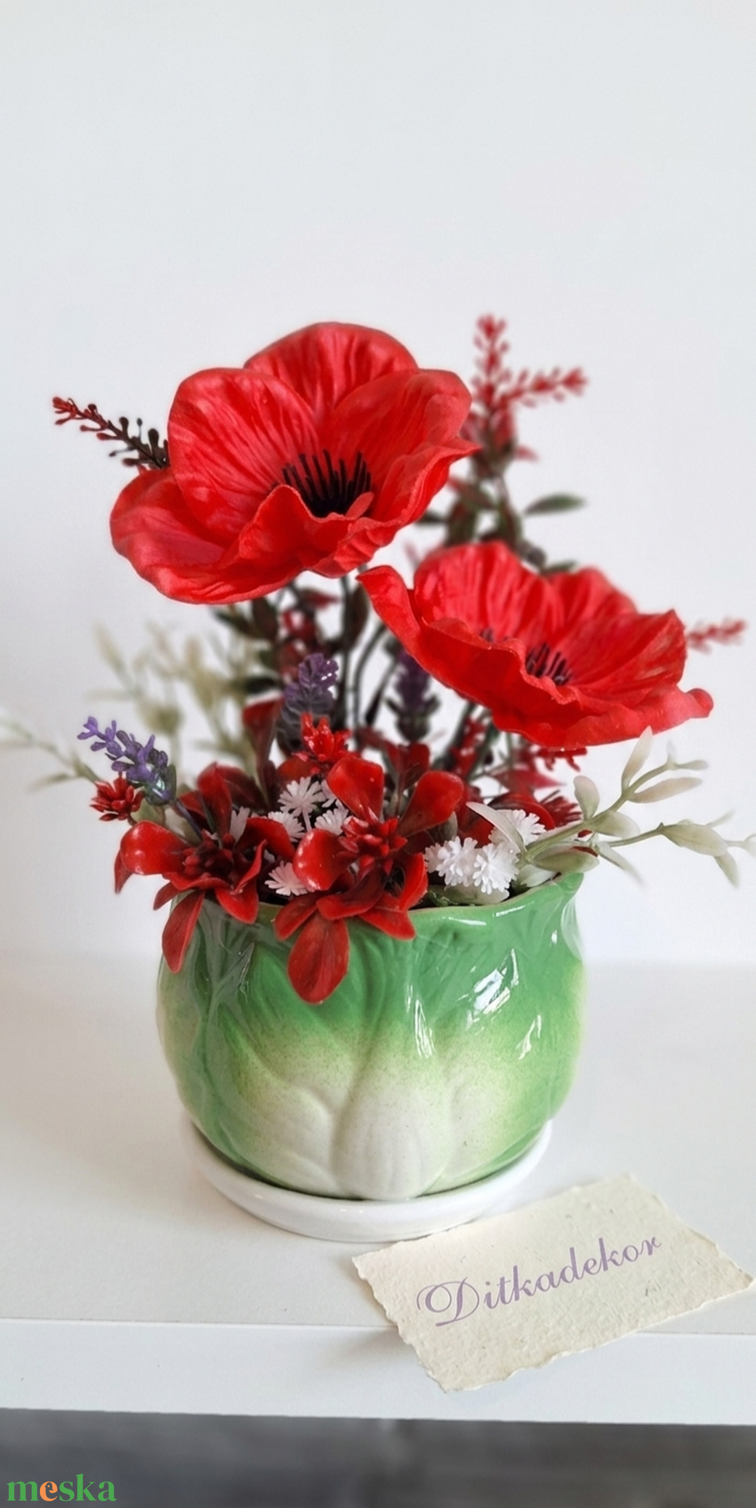 Élethű pipacs asztaldísz kerámia kaspóban � Piros örökvirág dekoráció - otthon & életmód - dekoráció - asztal és polc dekoráció - asztaldísz - Meska.hu