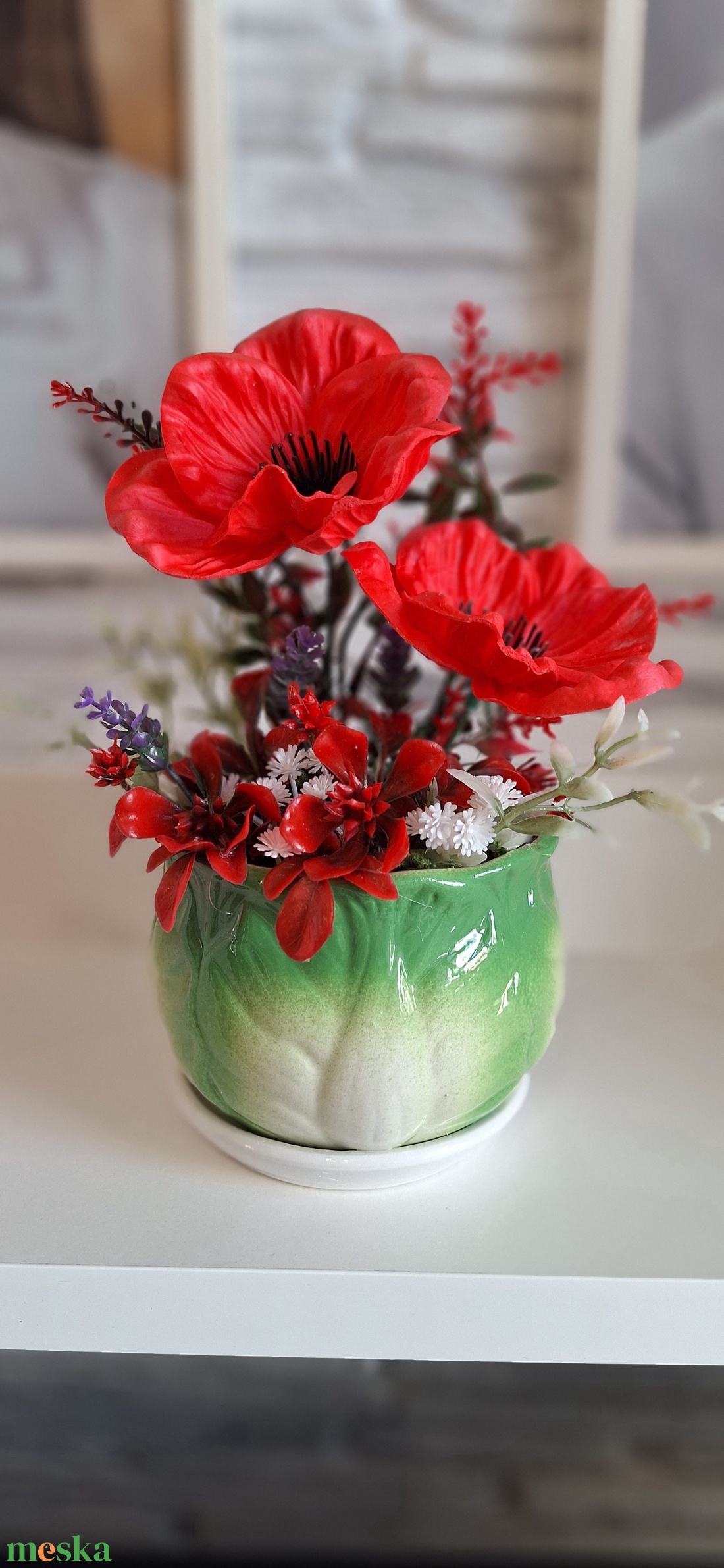 Élethű pipacs asztaldísz kerámia kaspóban � Piros örökvirág dekoráció - otthon & életmód - dekoráció - asztal és polc dekoráció - asztaldísz - Meska.hu