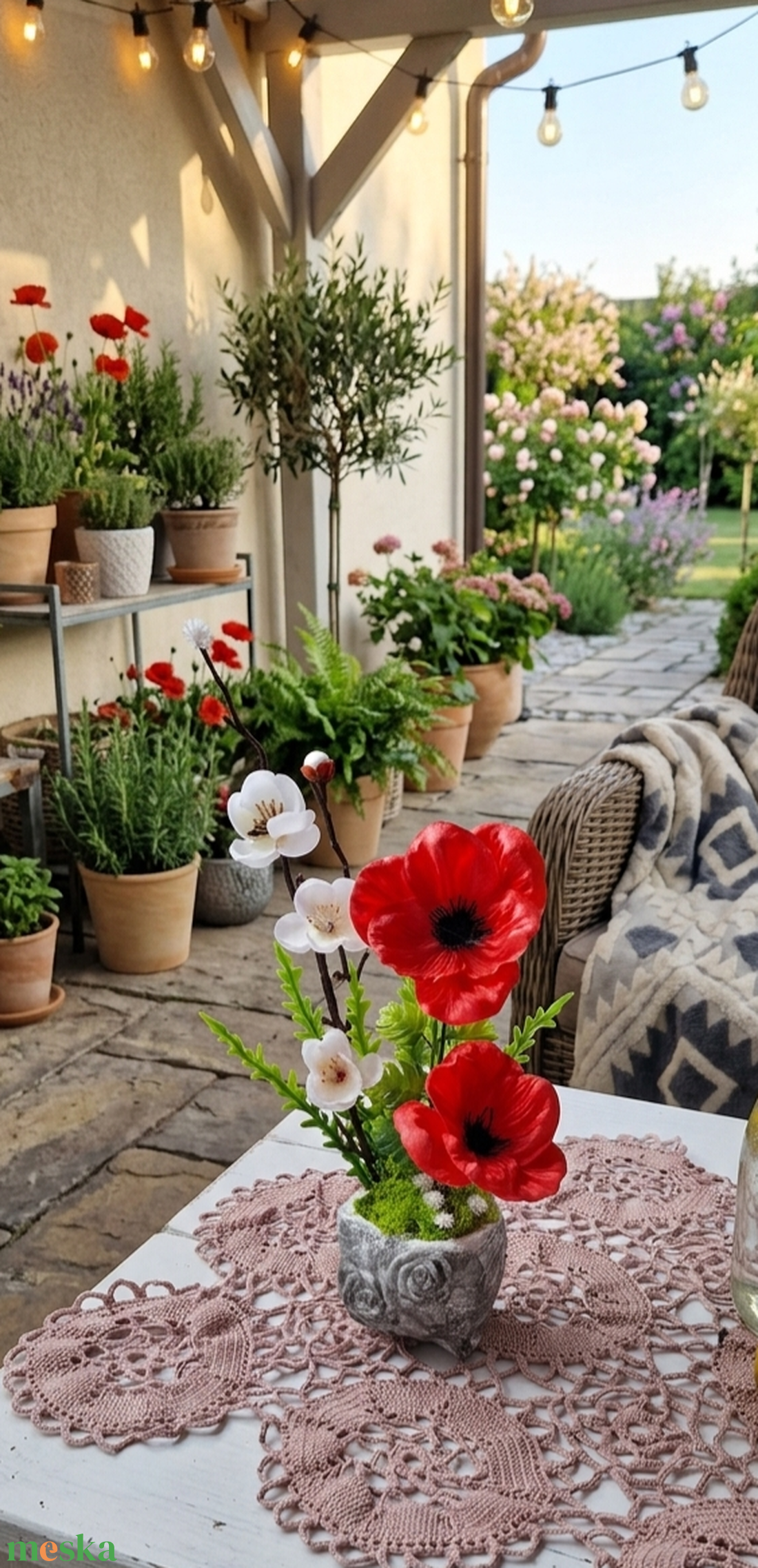 Pipacsos asztaldísz � Egyedi tavaszi-nyári otthondekoráció(25cm magas) - otthon & életmód - virágdekoráció - virágdíszek - virágdísz kaspóban - Meska.hu