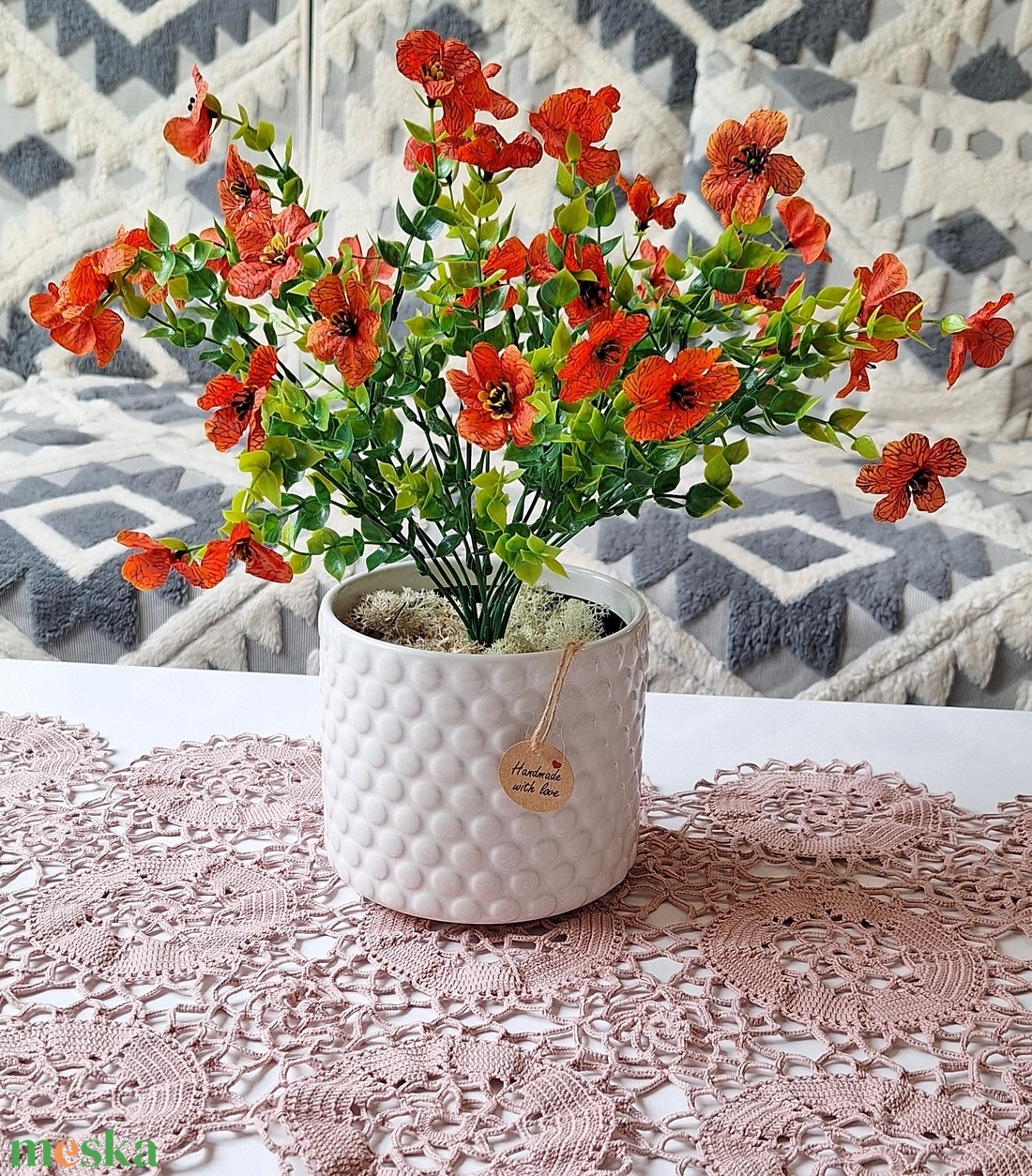 Provence-i álom � Rusztikus narancssárga dekoráció pöttyös kaspóban(35cm magas) - otthon & életmód - dekoráció - asztal és polc dekoráció - asztaldísz - Meska.hu