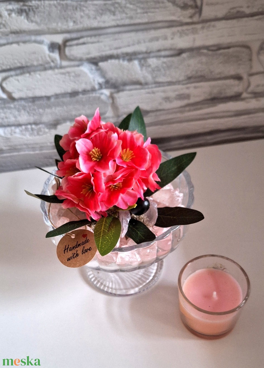 Rózsaszín Álom � Kézműves dekoráció elegáns üvegkehelyben(15cm magas) - otthon & életmód - dekoráció - asztal és polc dekoráció - asztaldísz - Meska.hu