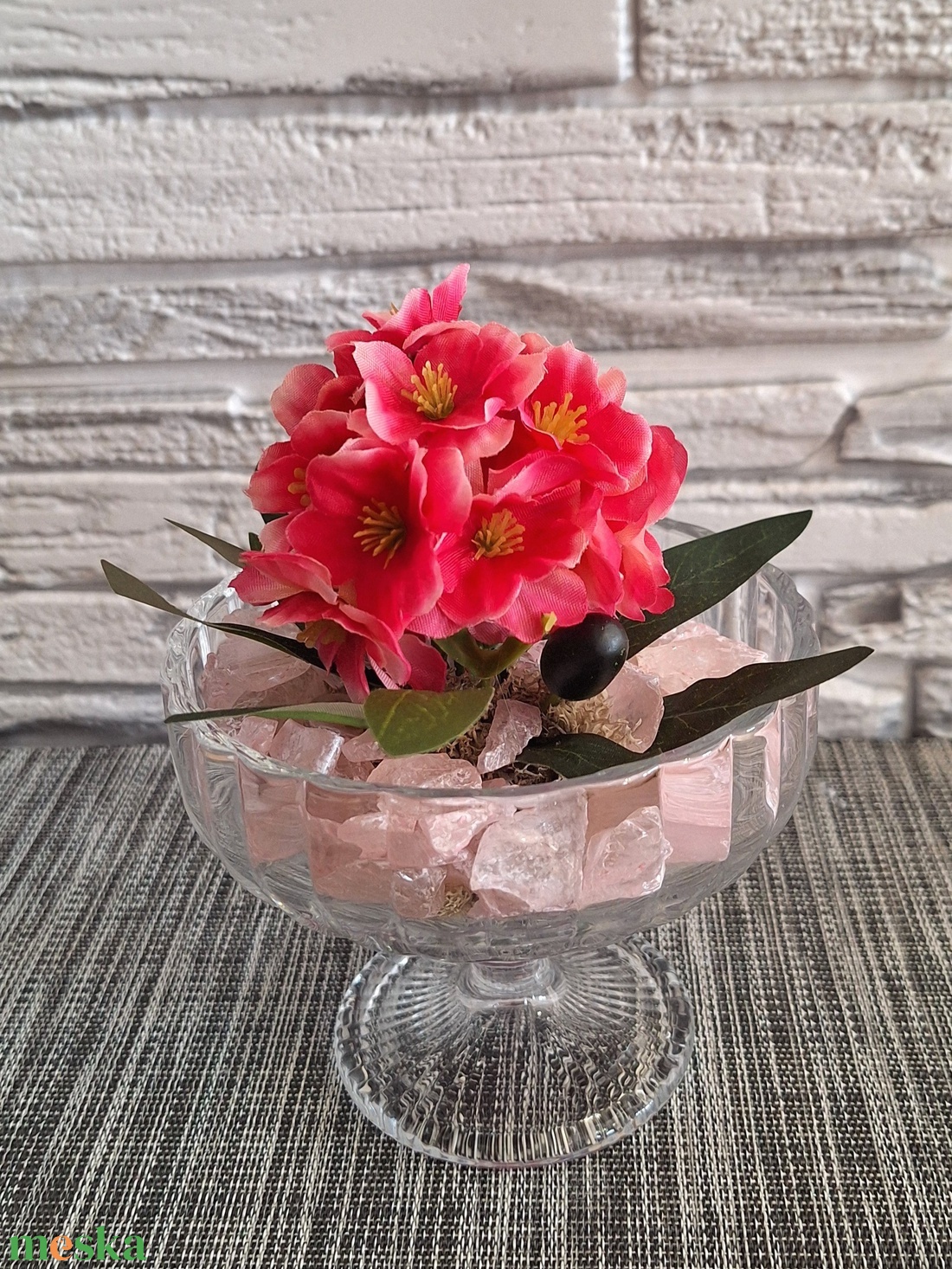 Rózsaszín Álom � Kézműves dekoráció elegáns üvegkehelyben(15cm magas) - otthon & életmód - dekoráció - asztal és polc dekoráció - asztaldísz - Meska.hu