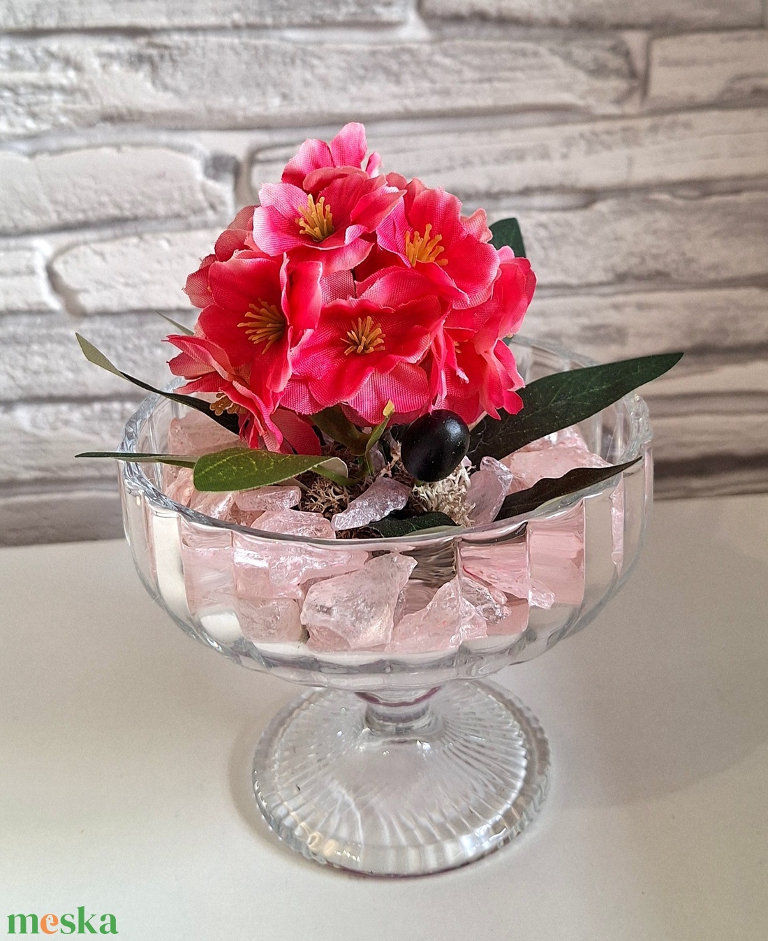 Rózsaszín Álom � Kézműves dekoráció elegáns üvegkehelyben(15cm magas) - otthon & életmód - dekoráció - asztal és polc dekoráció - asztaldísz - Meska.hu