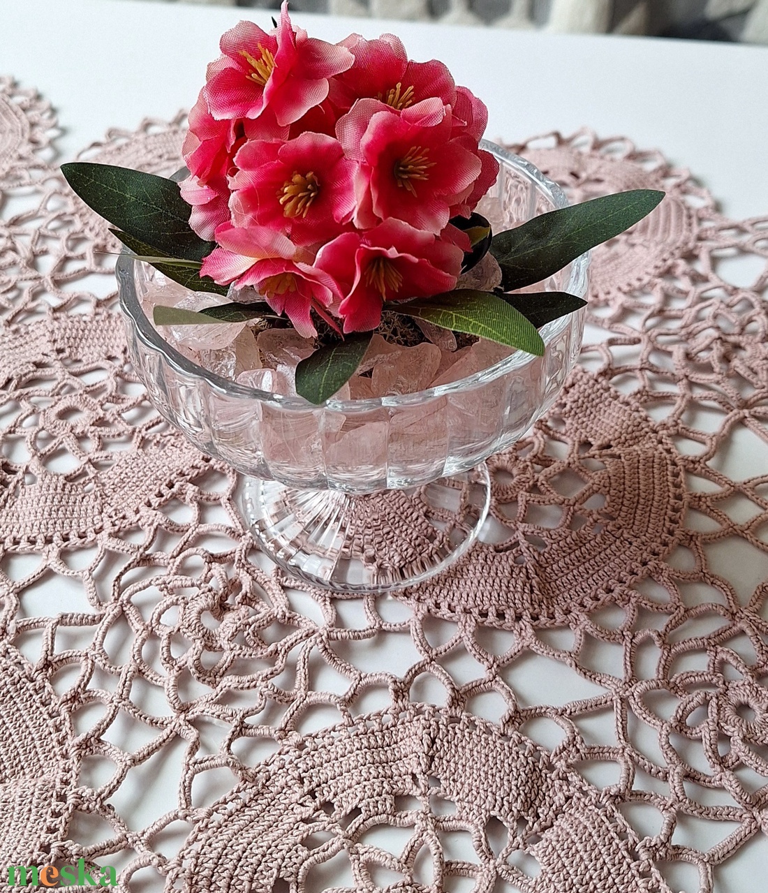 Rózsaszín Álom � Kézműves dekoráció elegáns üvegkehelyben(15cm magas) - otthon & életmód - dekoráció - asztal és polc dekoráció - asztaldísz - Meska.hu