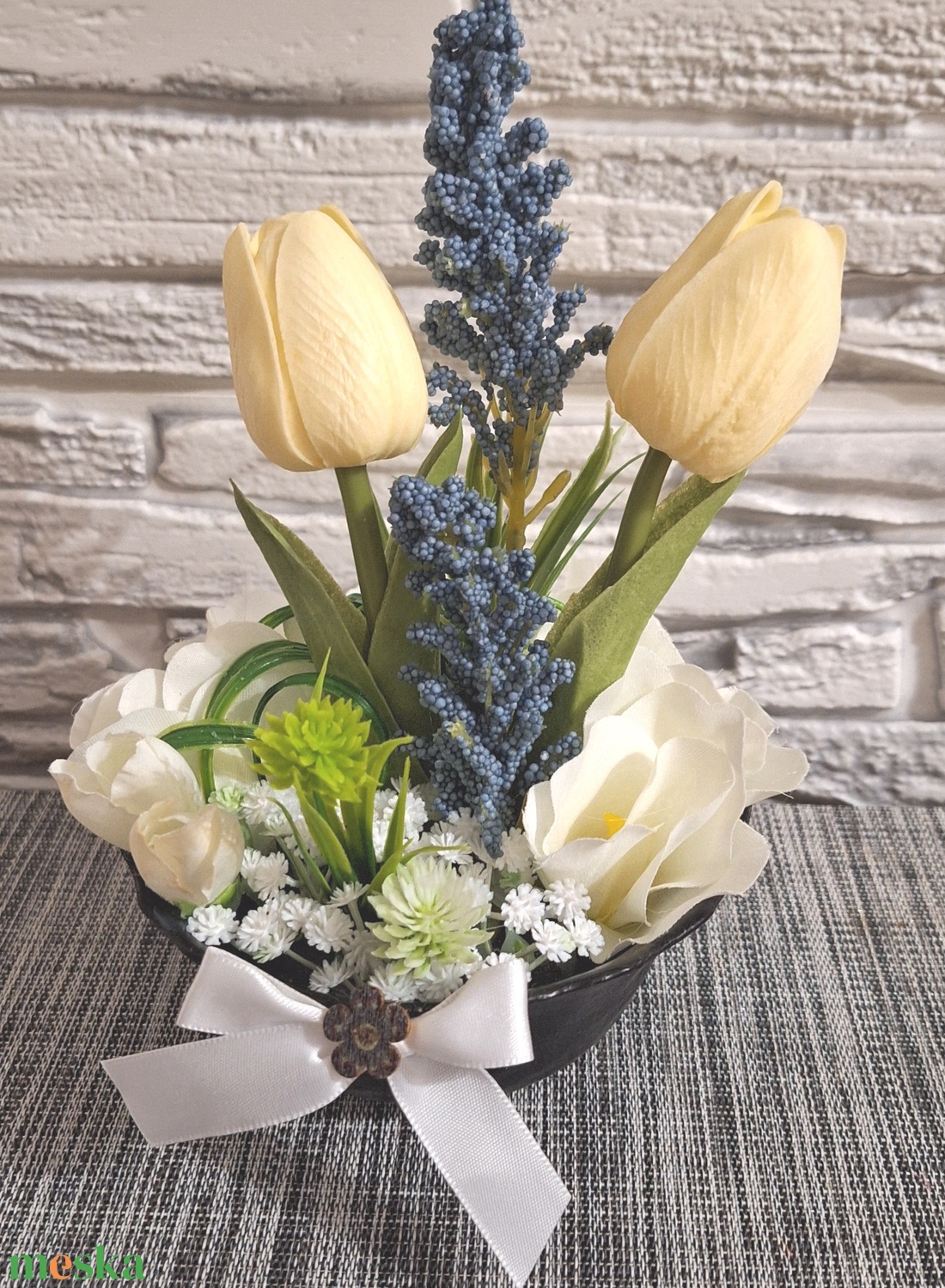 Tulipános asztaldís (15cm magas) - otthon & életmód - virágdekoráció - virágdíszek - virágdísz kaspóban - Meska.hu