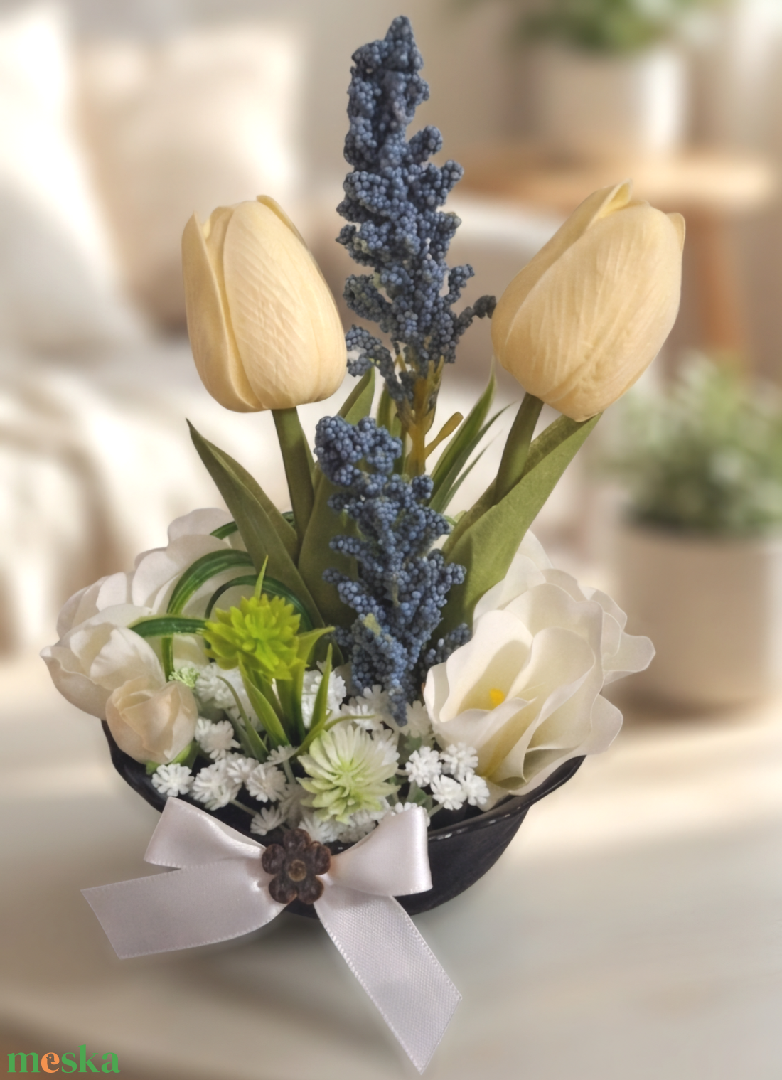 Tulipános asztaldís (15cm magas) - otthon & életmód - virágdekoráció - virágdíszek - virágdísz kaspóban - Meska.hu