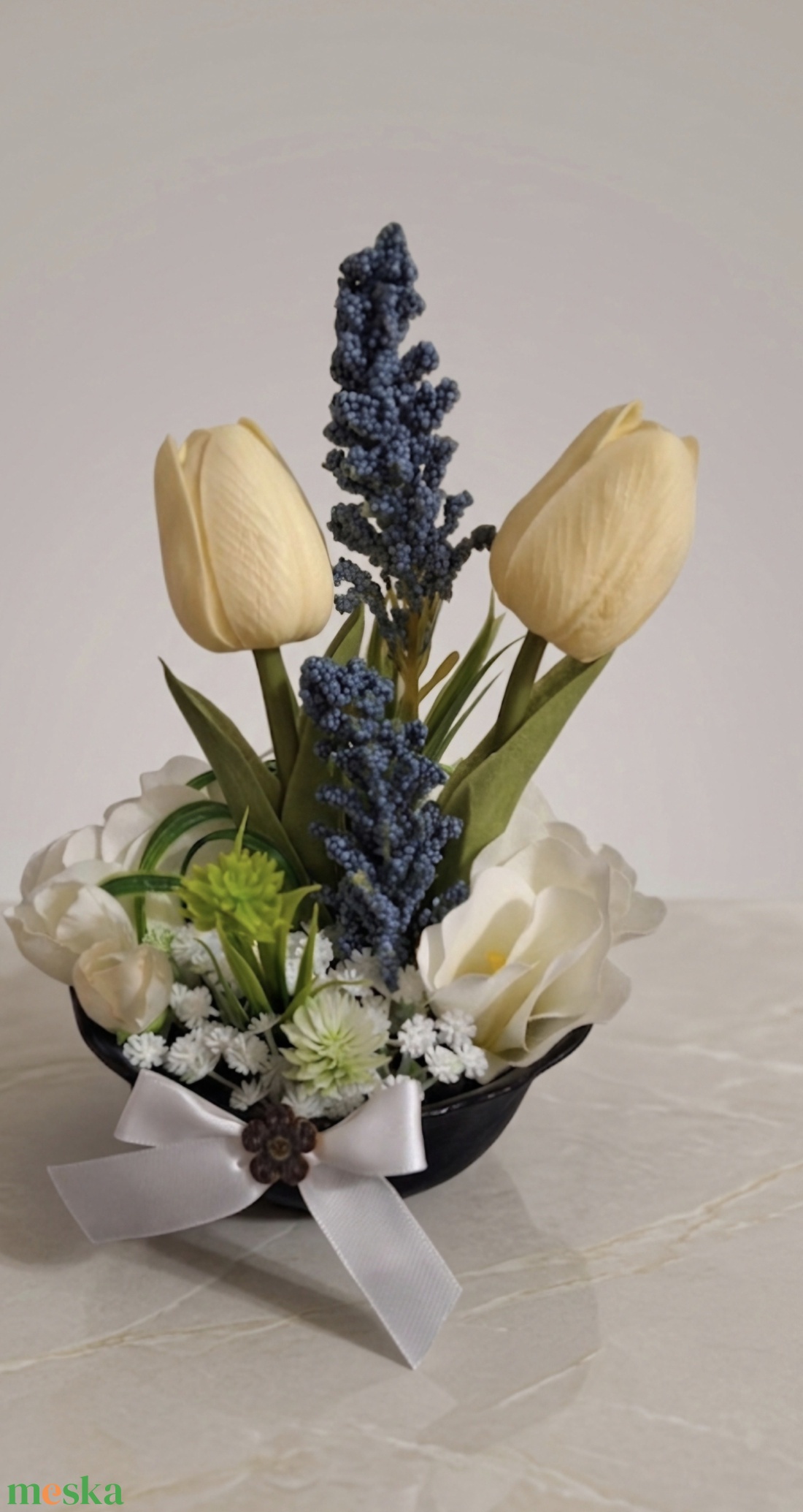 Tulipános asztaldís (15cm magas) - otthon & életmód - virágdekoráció - virágdíszek - virágdísz kaspóban - Meska.hu
