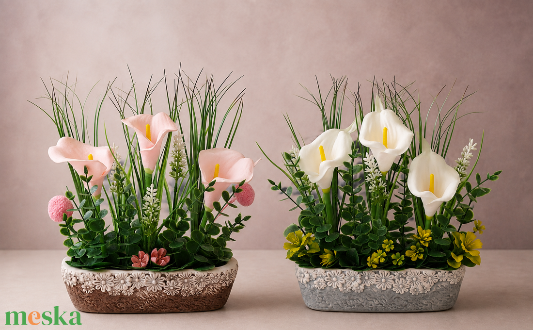 Kála asztali virágdísz szett(20cm magas 25 cm széles) - otthon & életmód - dekoráció - asztal és polc dekoráció - asztaldísz - Meska.hu