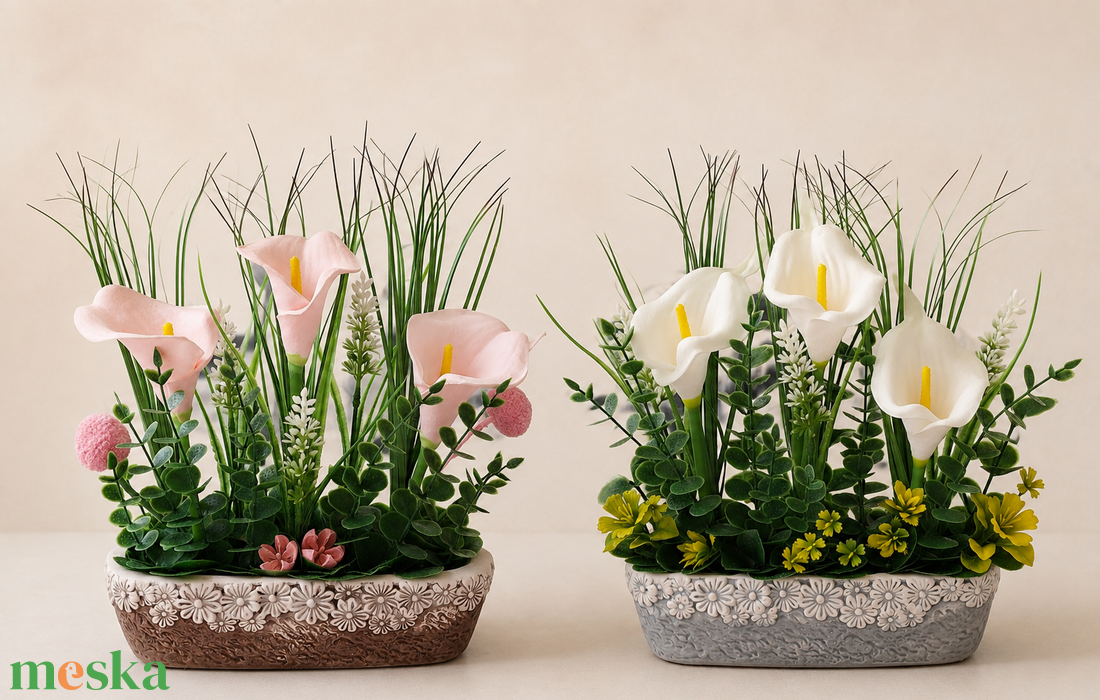 Kála asztali virágdísz szett(20cm magas 25 cm széles) - otthon & életmód - dekoráció - asztal és polc dekoráció - asztaldísz - Meska.hu