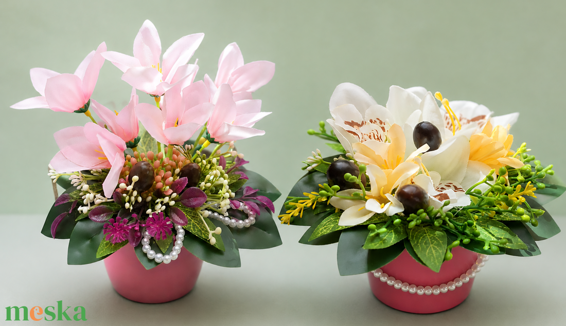 Frézia és orchidea asztaldísz szett - otthon & életmód - dekoráció - asztal és polc dekoráció - asztaldísz - Meska.hu