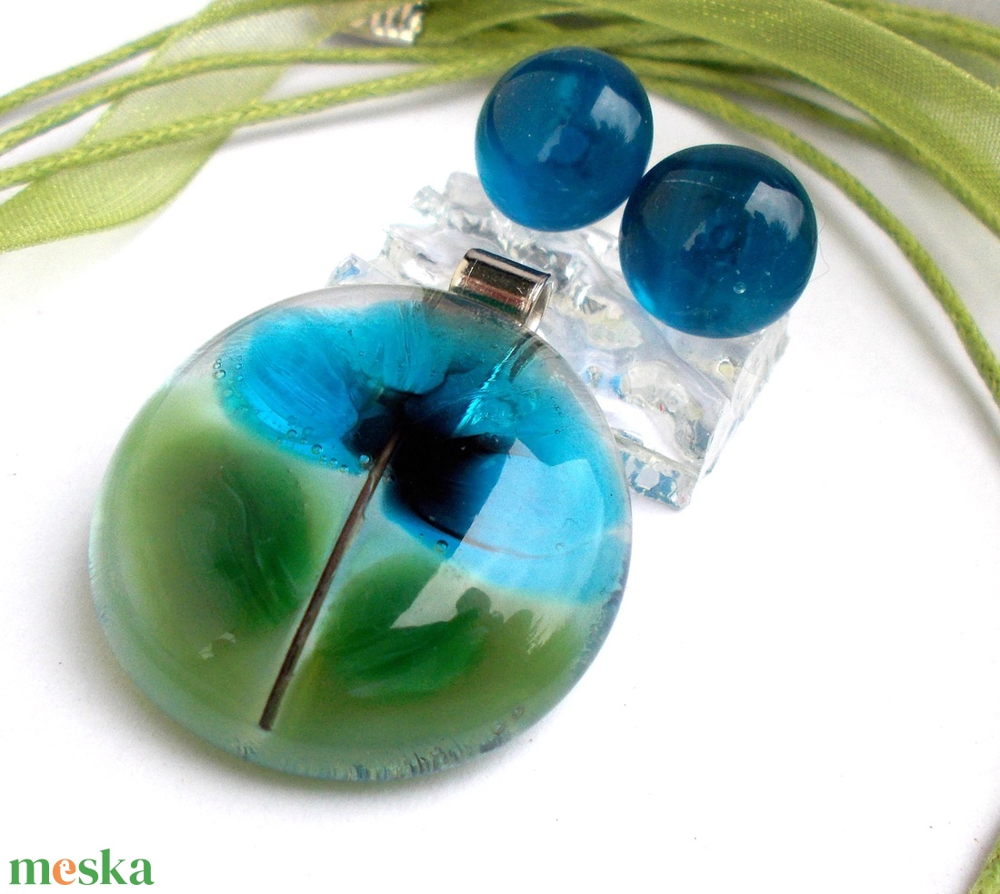 Szellőrózsa üvegékszer szett, ajándék  névnapra, születésnapra. - ékszer - ékszerszett - Meska.hu