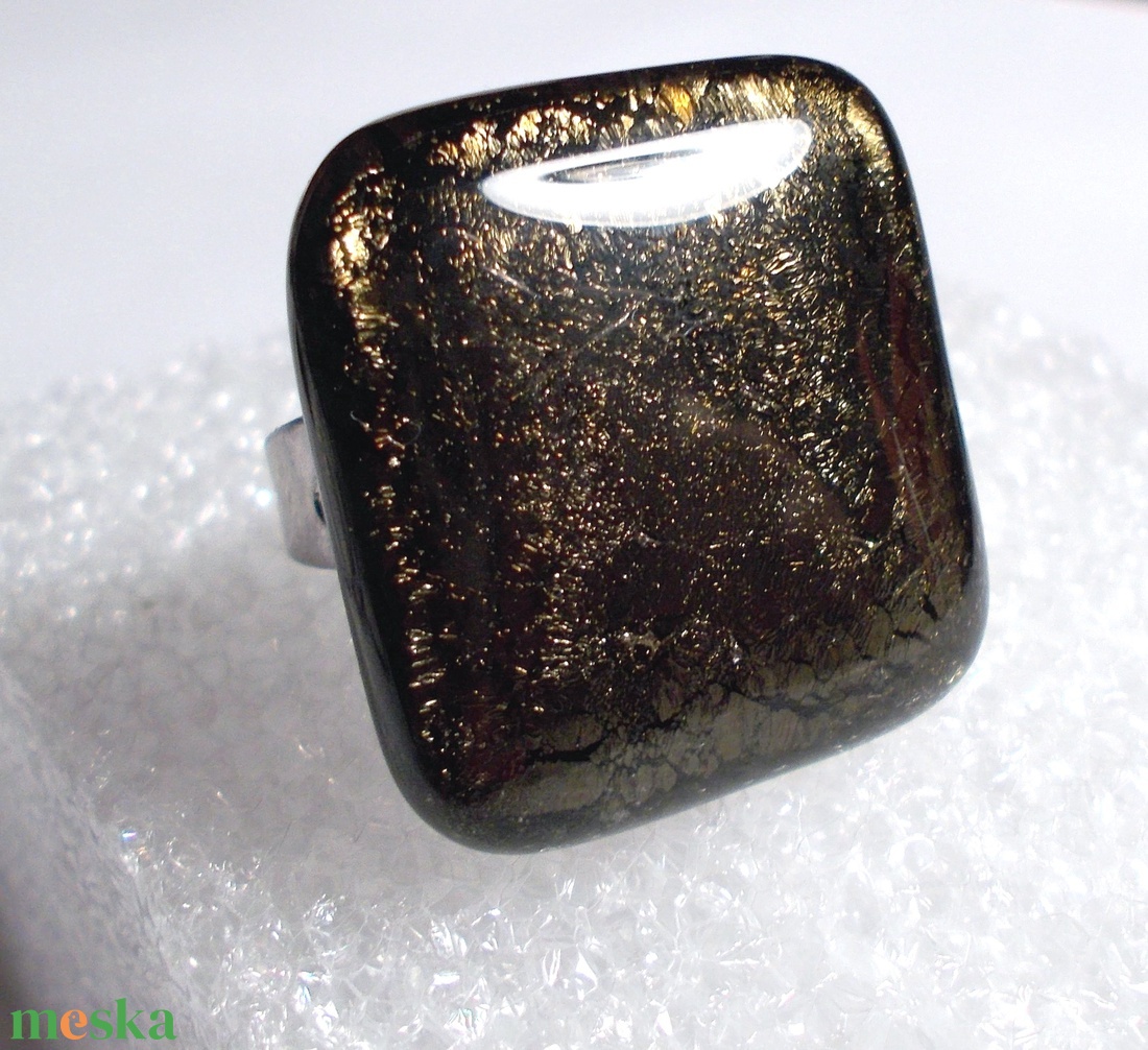 Bronzos csillogás üvegékszer gyűrű, ajándék karácsonyra. - ékszer - gyűrű - statement gyűrű - Meska.hu