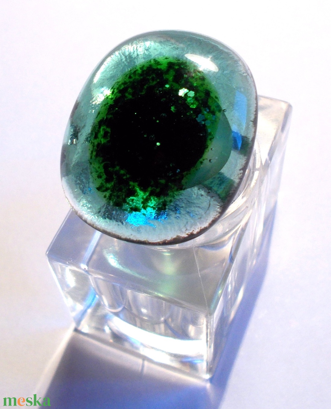 Kék tó kincse üvegékszer, gyűrű , ajándék nőknek névnapra, születésnapra. - ékszer - gyűrű - statement gyűrű - Meska.hu