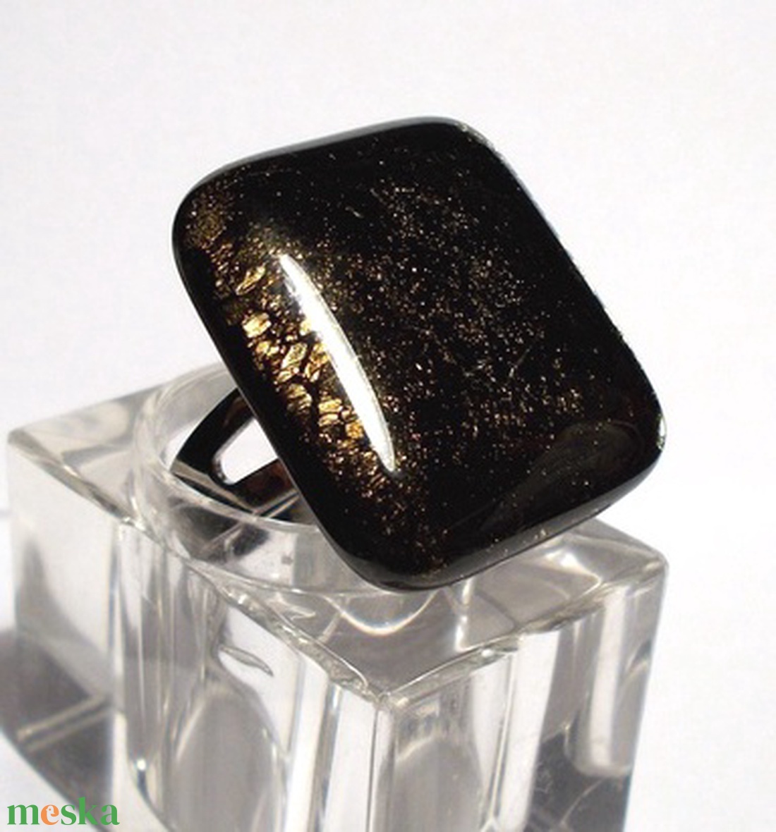 Bronzos csillogás üvegékszer gyűrű, ajándék karácsonyra. - ékszer - gyűrű - statement gyűrű - Meska.hu