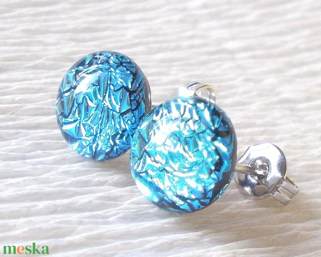 Exkluzív ezüstkék üveg fülbevaló  , ajándék  névnapra, születésnapra. - ékszer - fülbevaló - pötty fülbevaló - Meska.hu