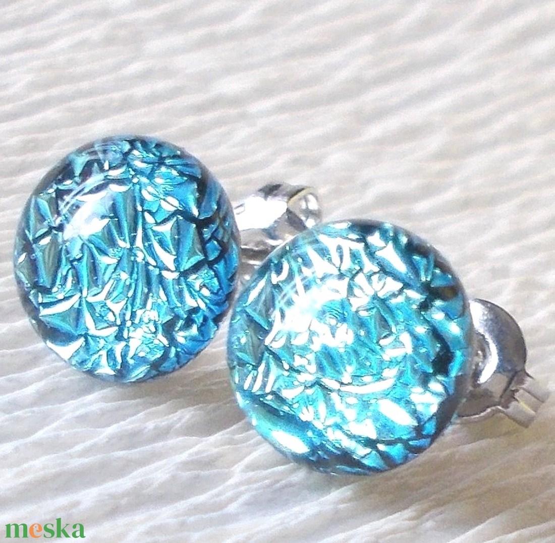 Exkluzív ezüstkék üveg fülbevaló  , ajándék  névnapra, születésnapra. - ékszer - fülbevaló - pötty fülbevaló - Meska.hu