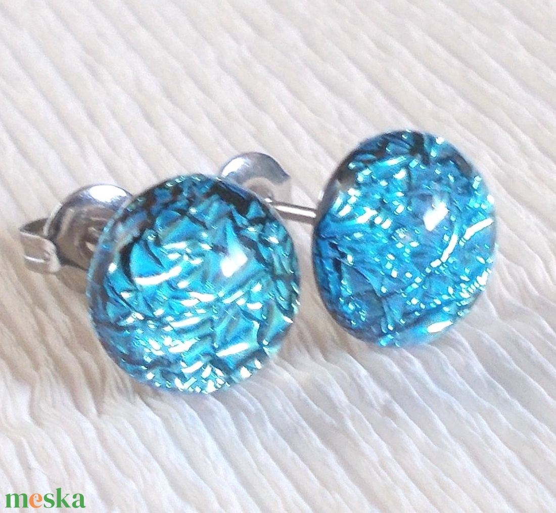 Exkluzív ezüstkék üveg fülbevaló  , ajándék  névnapra, születésnapra. - ékszer - fülbevaló - pötty fülbevaló - Meska.hu