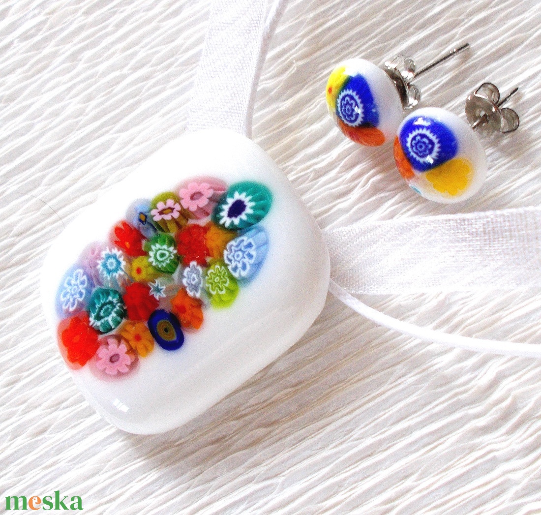 Nyári virágzuhatag üvegékszer, névnapra, születésnapra. - ékszer - ékszerszett - Meska.hu