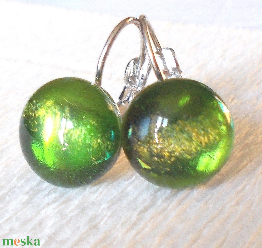 Zöld-arany  üveg fülbevaló  , ajándék  ballagásra, névnapra, születésnapra. -  - Meska.hu